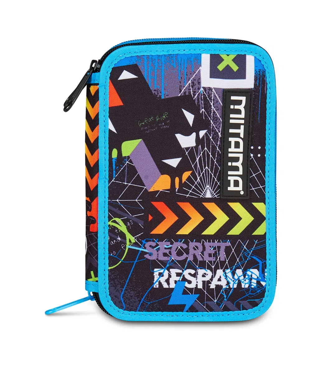 Mitama Estuche Escolar con 3 Compartimentos, Triple Cyberplay, Contenido 47 Piezas, Completo de lápices, rotuladores, portalápices Escuela Primaria niño, Negro, Moderno