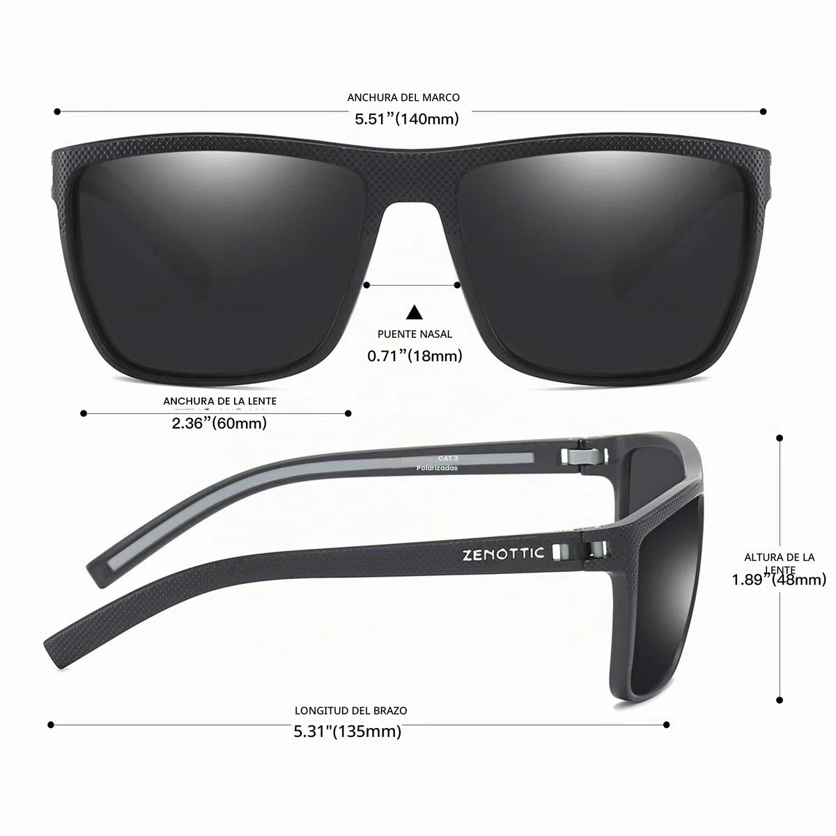 ZENOTTIC Gafas de sol polarizadas hombres luz TR90 marco UV400 protección cuadrado gafas de sol