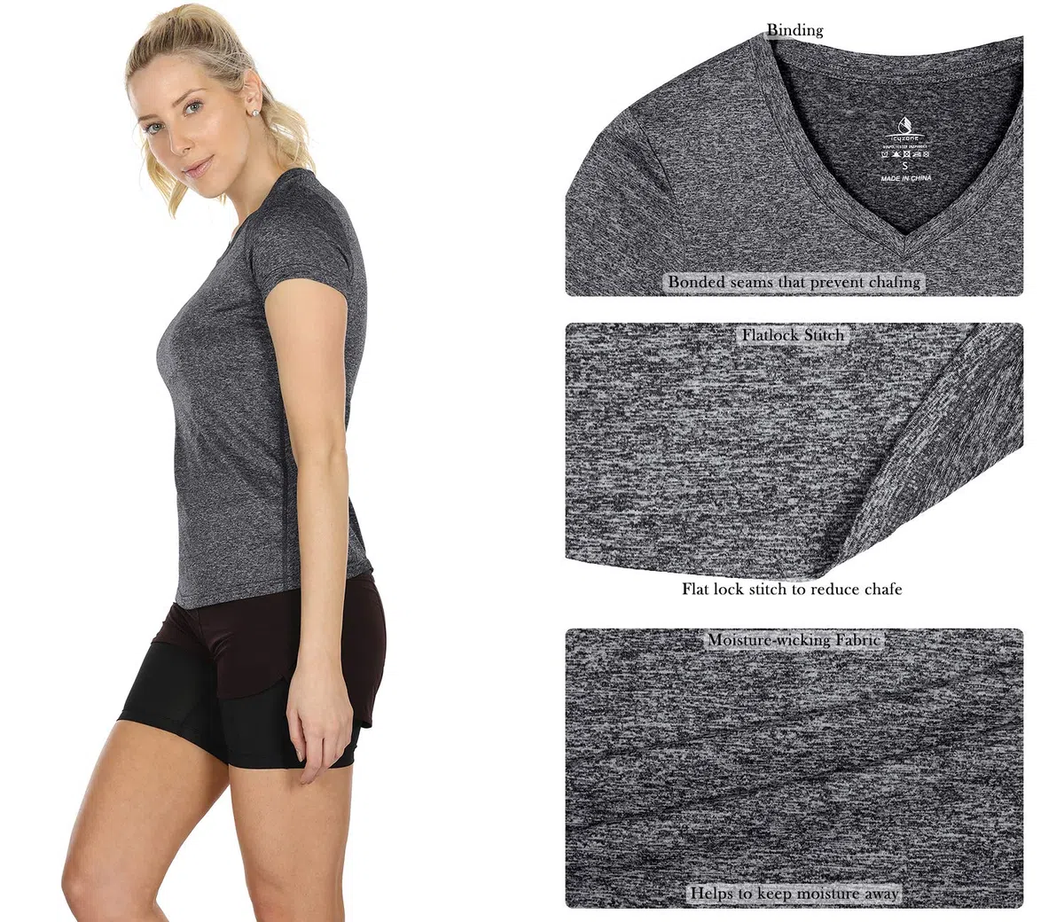 icyzone Camiseta de Deportiva de Manga Corta para Mujer, Pack de 3