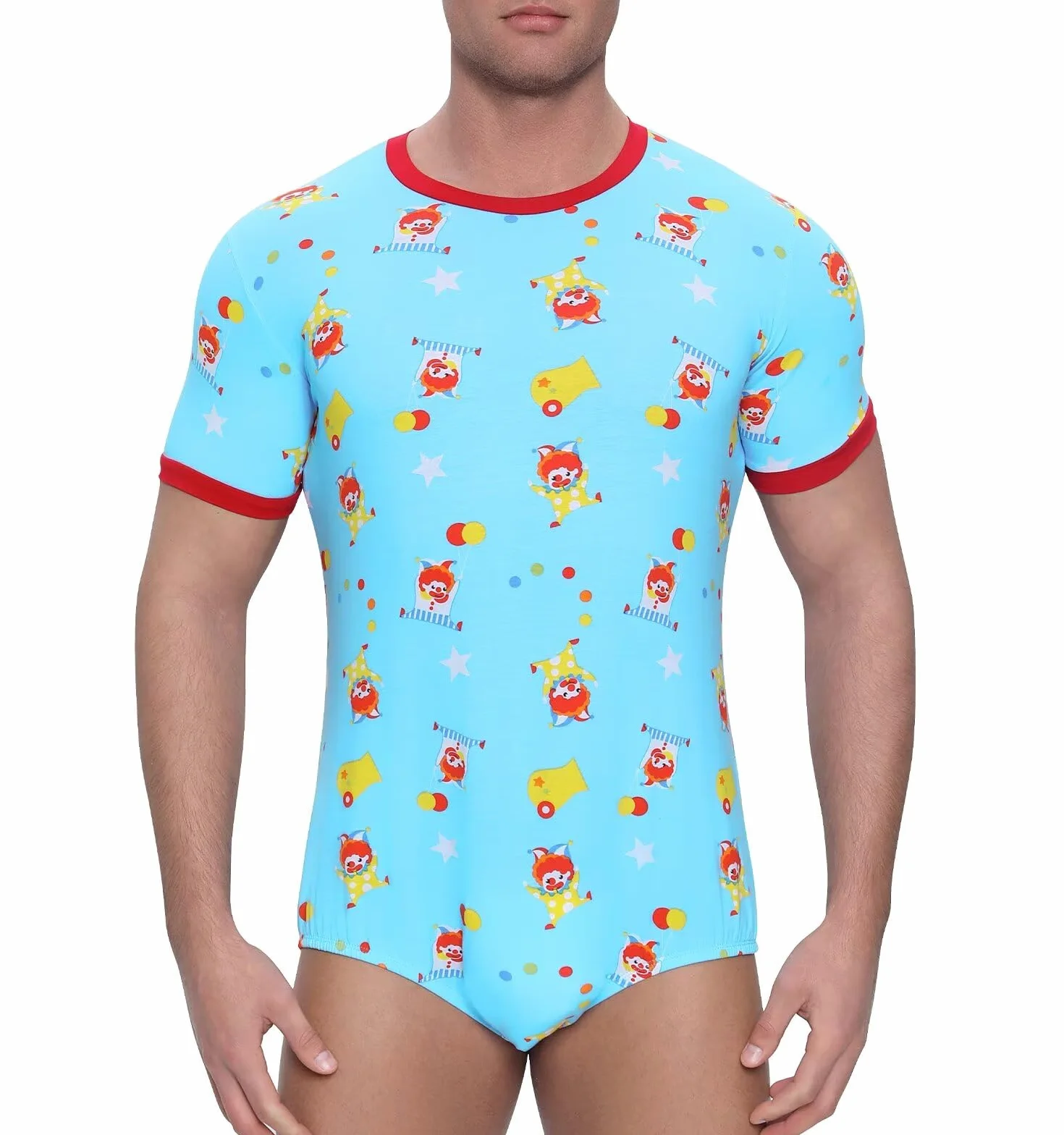 Landofgenie Mono para Hombre Body Pijama Enterizo Manga Corta co Cómodo Bodysuit - Estampado de Payaso