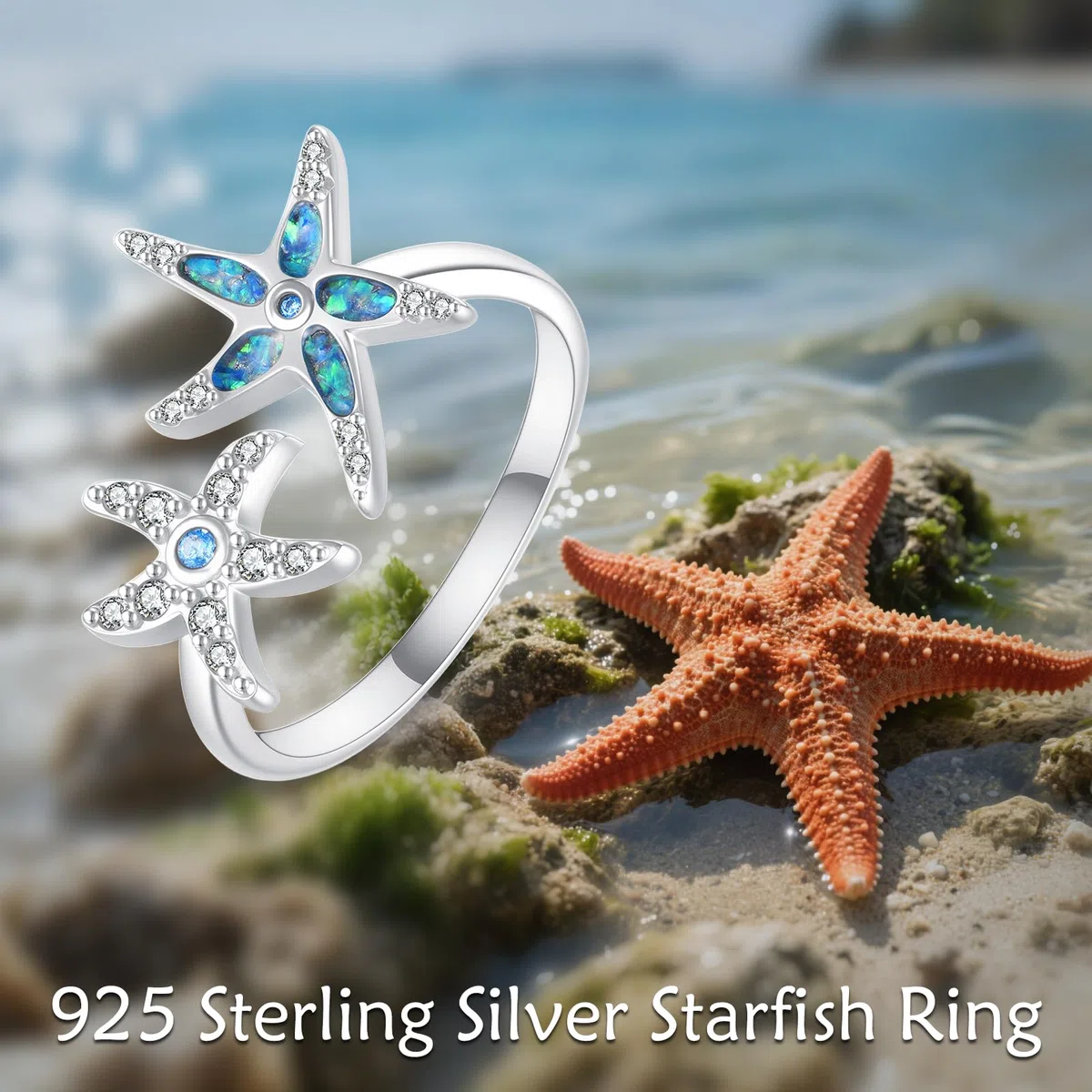 KZX Anillo de plata de ley 925 con apertura ajustable, diseño de estrella de mar, loto, tortuga marina, libélula, búho, joyería de animales, regalos para mujer, One Size, Plata de ley, Sin piedra