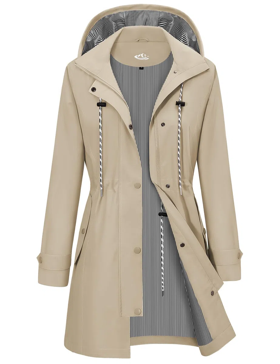 Chubasquero Mujer Impermeable Ligera Chaqueta lluvia Cortavientos con Capucha y Cremallera Abrigo Impermeables Primavera Otoño Gabardina para Exteriores