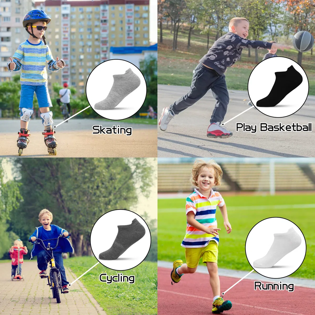 GENTABY Calcetines para niños y niñas, 25 pares, color negro, gris y blanco, talla 19-38, edad (1-14 años)