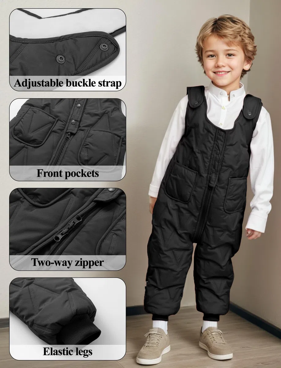 Happy Cherry - Bebé Overol Invierno Acolchado Niño Niña Mono sin Mangas Pantalones de Peto Caliente Overalls con Forro Pantalón Largo de Tirantes Grueso para Al Aire Libre - 9 Meses - 3 Años