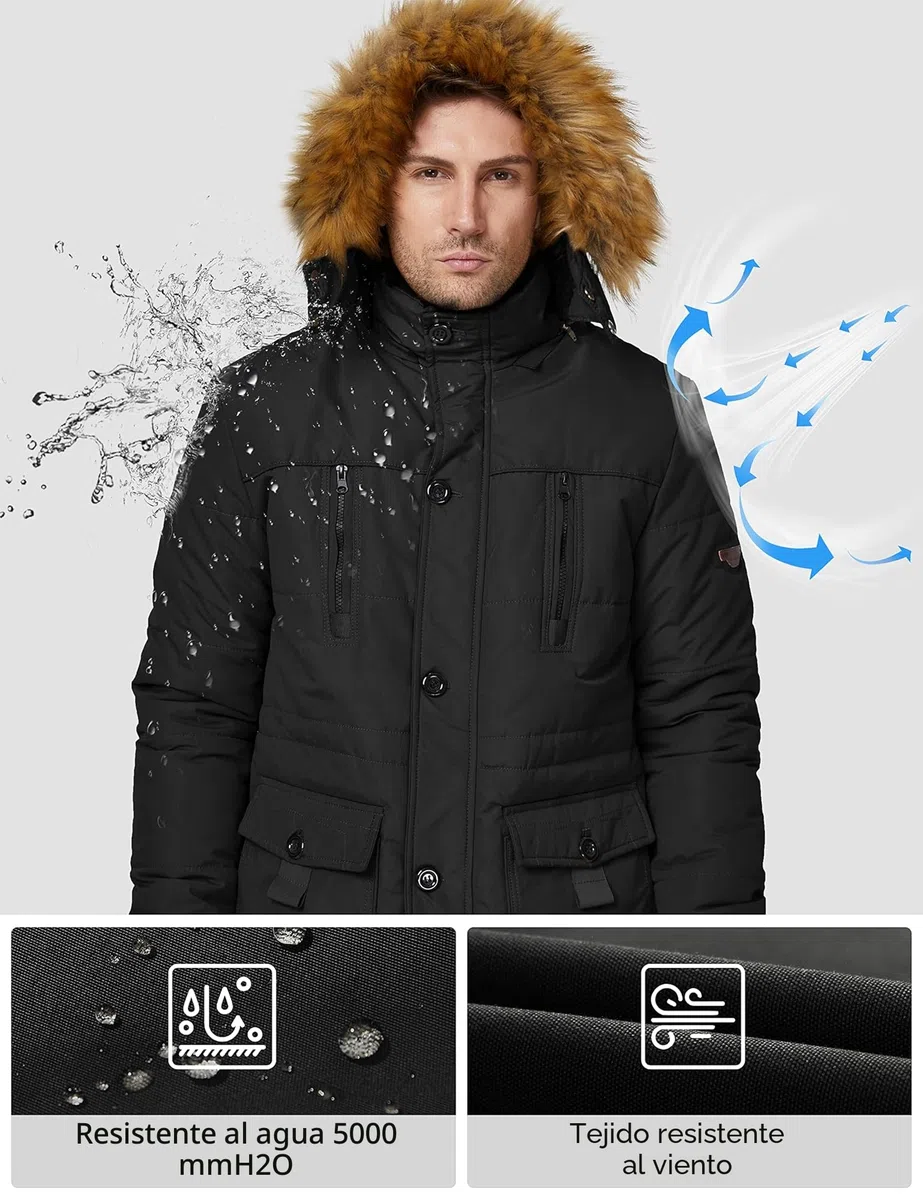 WenVen - Chaqueta cortavientos de forro polar para hombre con capucha extraíble