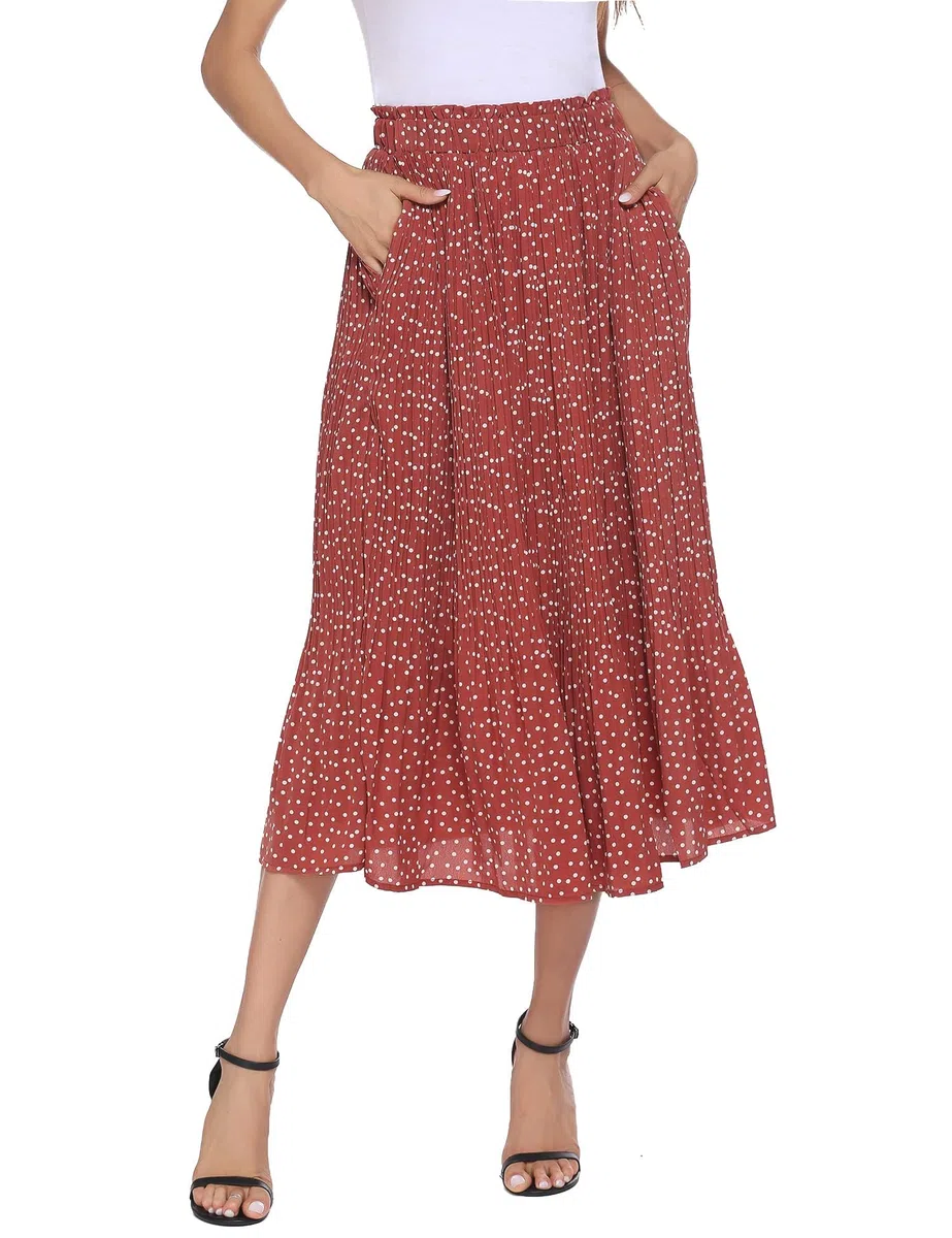 Parabler Falda de Gasa para Mujer, Estilo Bohemio, Retro, Falda Plisada, Falda de Verano, con Bolsillo