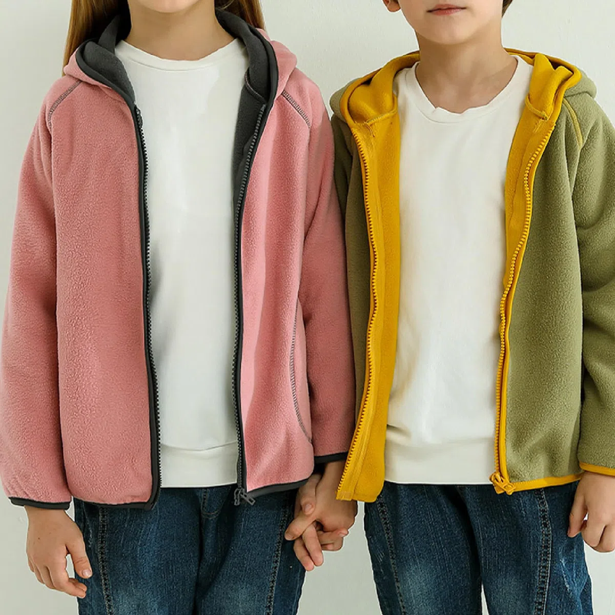 Chaqueta para Niños Polar Fleece de Doble Capa Otoño Invierno Niños Cremallera con Capucha Niñas Ropa de Abrigo de Manga Larga