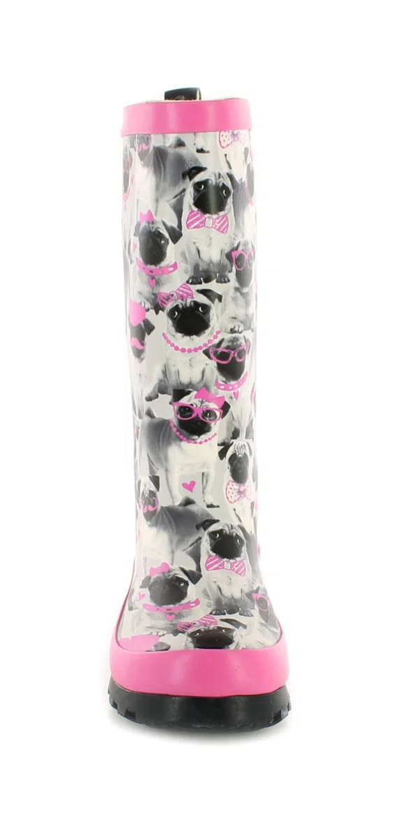 Nuevo niña/Infantil Gris/Rosa Lindo Cerdito Botas de Agua Estampadas - Gris Carlino Estampado - GB Tallas 1-13