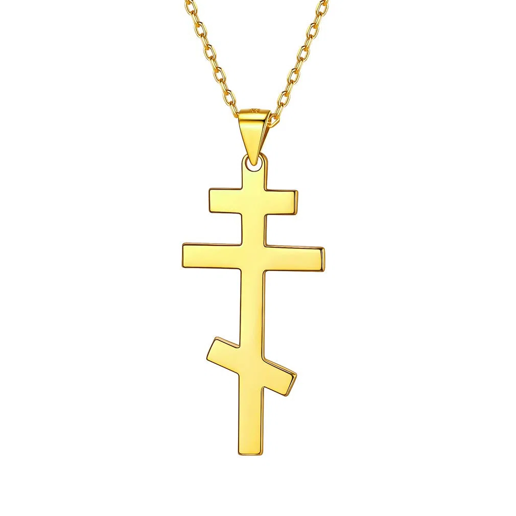 PROSILVER Cruz Ortodoxa Plata con Collar 46cm Largo + 5cm Alargador, Plata de Primera Ley
