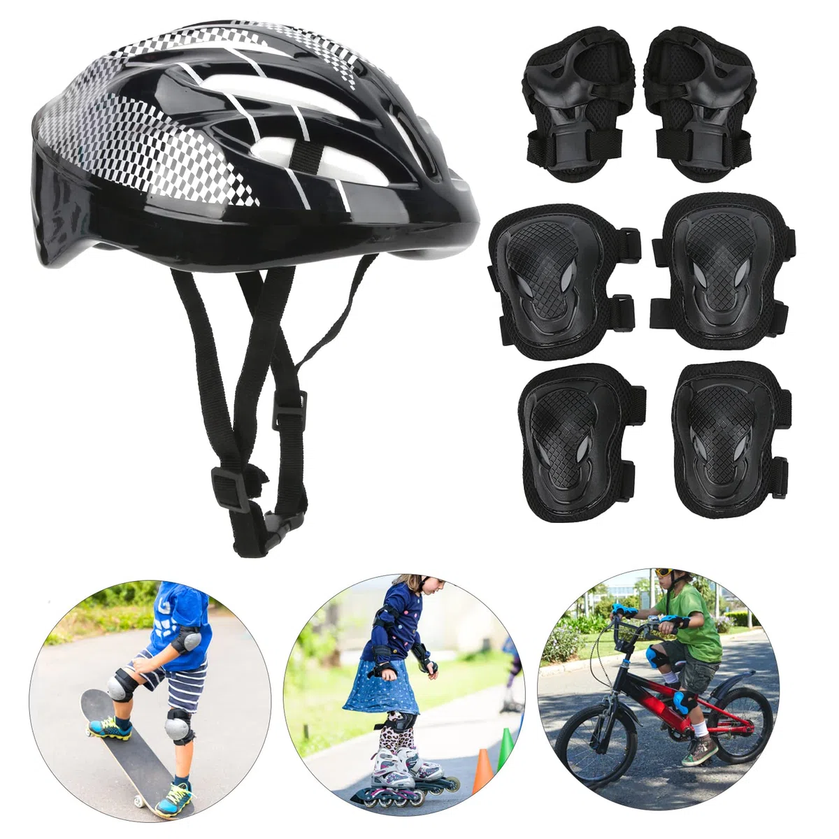 Topyond Juego De Equipo De Protección para Patinaje sobre Ruedas para Adultos, Rodilleras, Coderas, Casco, Muñequeras para Monopatín, Patinaje En Línea, Hockey, 7 Uds.