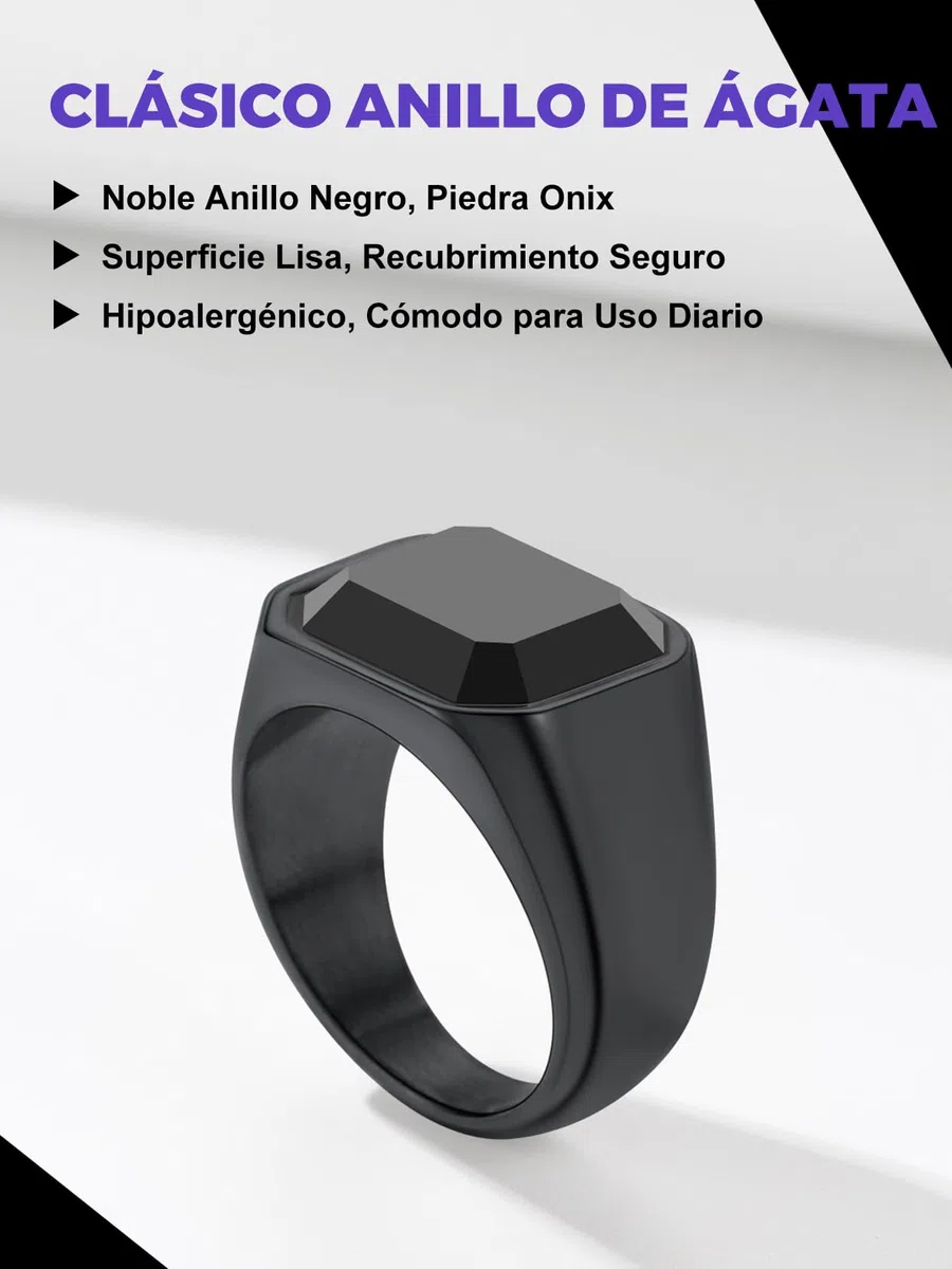 Richsteel Anillos Sello con Onix Negro Grande, Signet Ring, Incluye Caja de Regalo