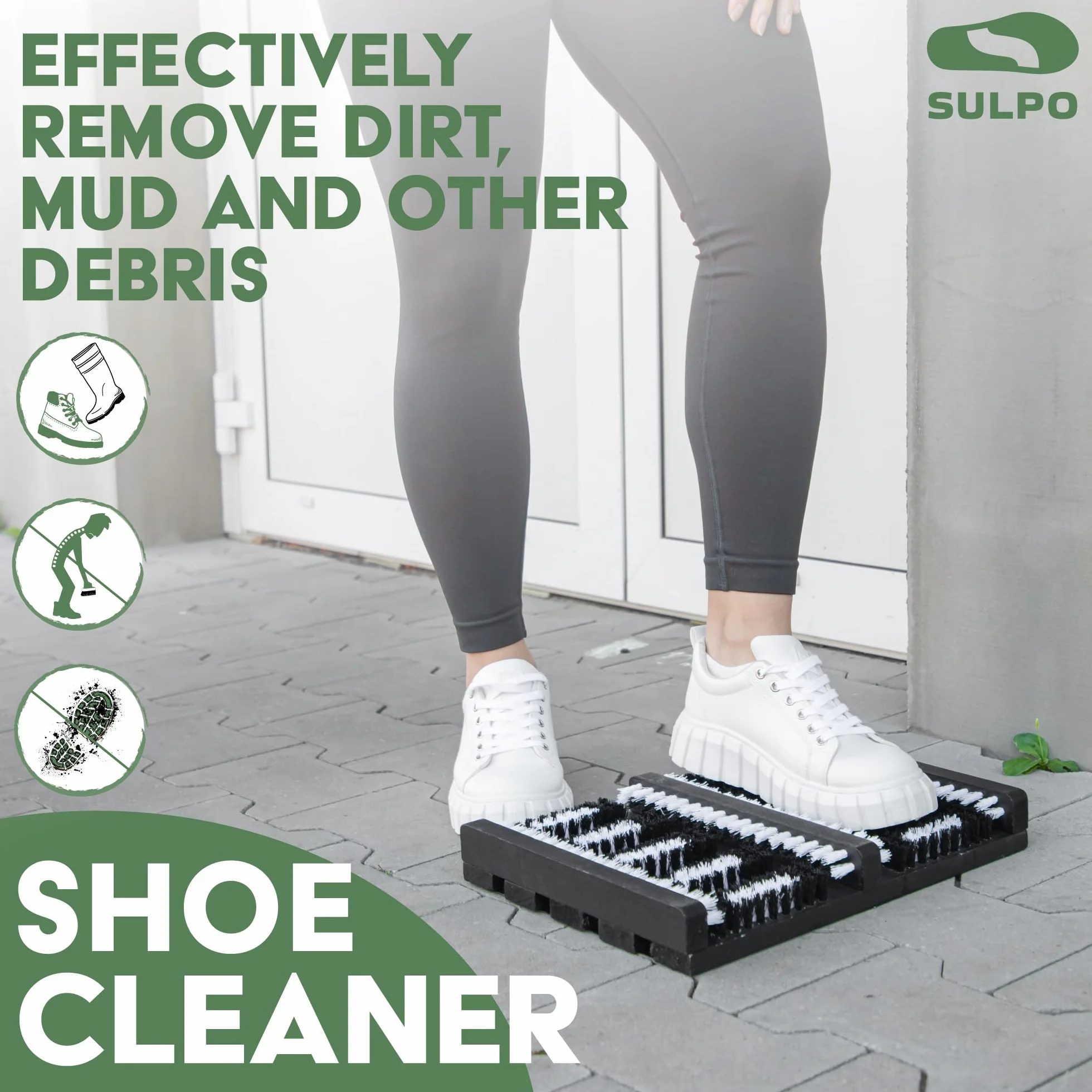 SULPO Cepillo para zapatos para exteriores, resistente a la intemperie, antideslizante, cerdas extra duras para barro, arena, nieve, color negro