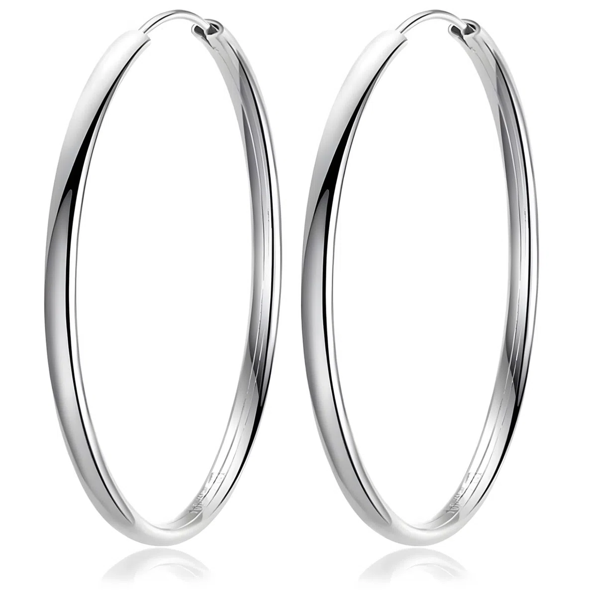 Pendientes de aro de plata de ley 925, aros redondos clásicos de 1.18 pulgadas para mujer, aretes minimalistas pulidos para orejas sensibles, uso diario, 30 mm de diámetro