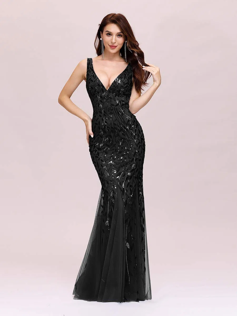 Ever-Pretty Vestidos de Fiesta Sirena sin Mangas Cuello en V Lentejuelas Tul Corte Imperio para Mujer 07886