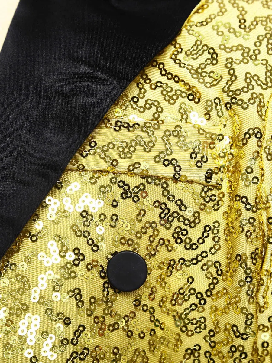 Alvivi Chaqueta de Disfraz Lentejuelas de Fiesta para Niños Chaqueta de Esmoquin Formal con Cola Blazer Vestir Disfraz de Magia Carnaval Navidad 5-14 Años Dorado 7-8 años