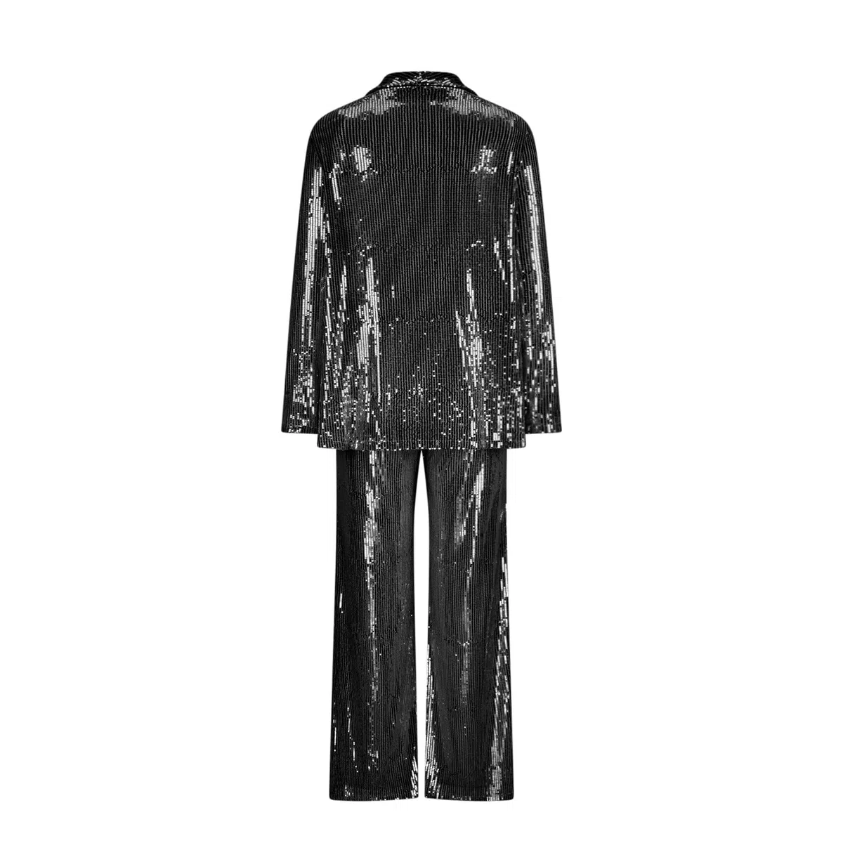 Conjunto de 2 piezas de lentejuelas brillantes para mujer, blazer de manga larga y pantalones de cintura alta, elegante conjunto de fiesta de noche