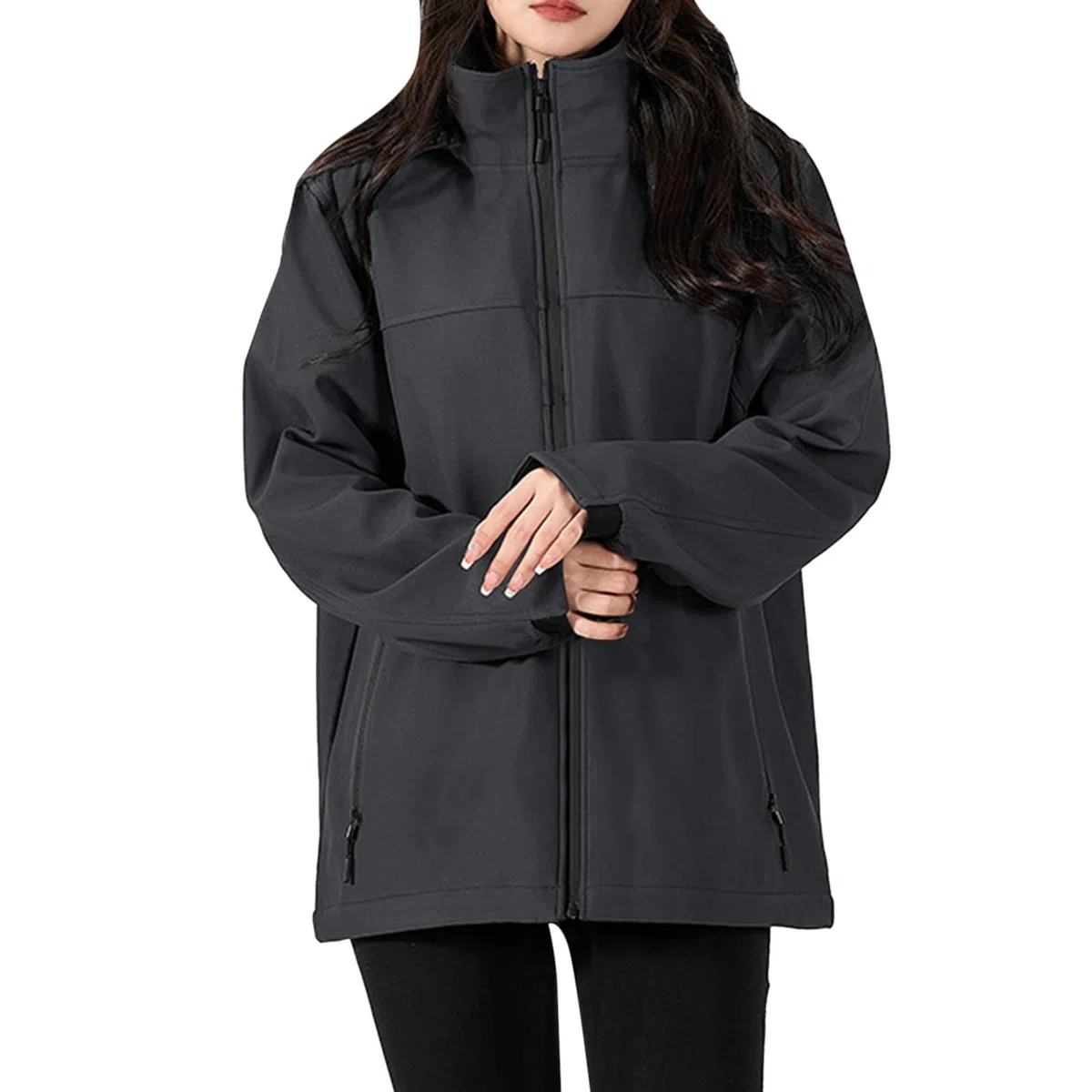 Mujer al aire libre montañismo ropa deportiva con senderismo impermeable abrigo cortavientos de longitud media