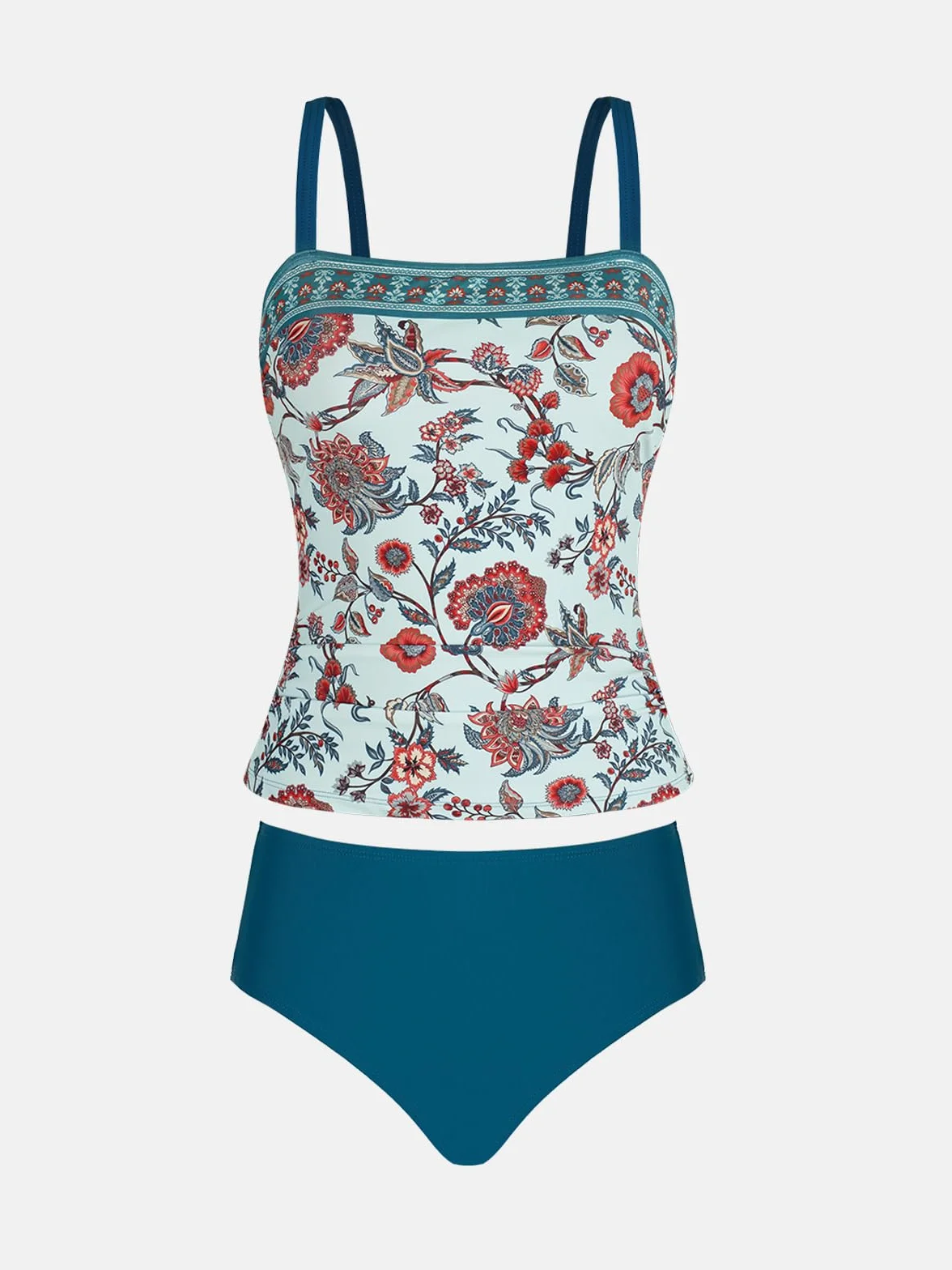 CUPSHE Conjunto de tankini de dos piezas para mujer, cuello cuadrado, tirantes ajustables, trajes de baño fruncidos