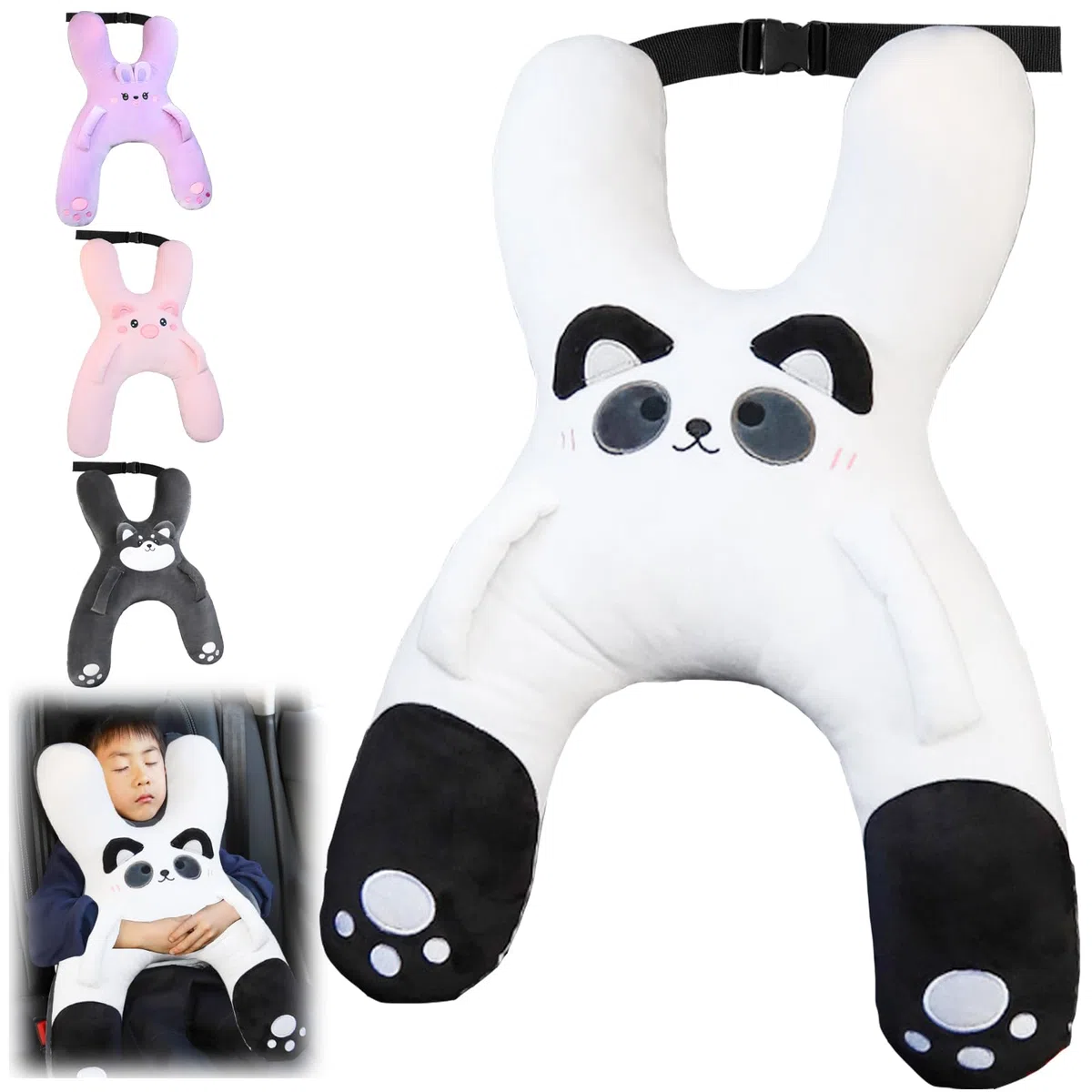 Almohada para dormir en forma de H, para coche, para niños, para dormir, adecuada para viajes, coche, avión, tren, autoconductor, viaje (blanco y negro)