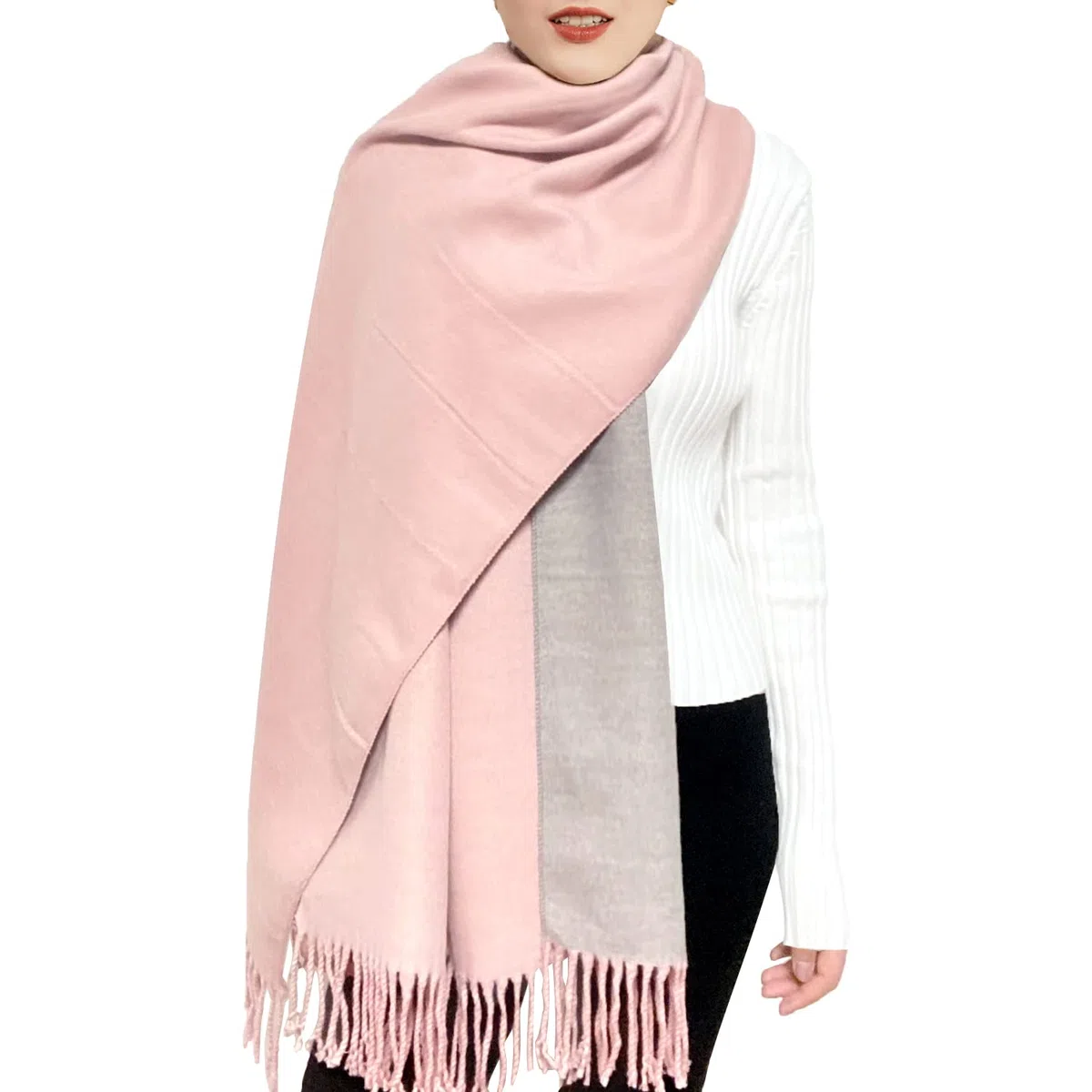 ehsbuy Bufanda de cachemira para mujer, mantones y envolturas de pashmina suaves, reversibles, largas, grandes, cálidas, gruesas, bufandas con borla para bodas, regalos de mujer