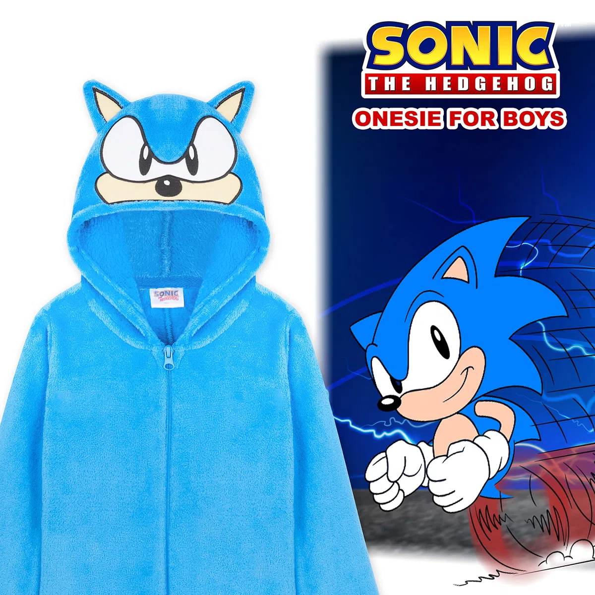 Sonic The Hedgehog Pijama Cuerpo Entero, Disfraz Sonic, Regalos para Niños 4-14 Años (7-8 Años, Azul)