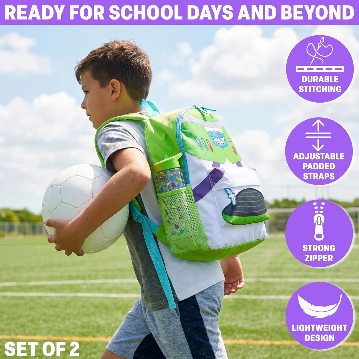 Get Trend Disney Toy Story Mochila Niño y Botella Agua 500 ml, Buzz Lightyear, Mochila Escolar con Cremallera y Botella Sin BPA, Regalo Niños Original (Multi Buzz)