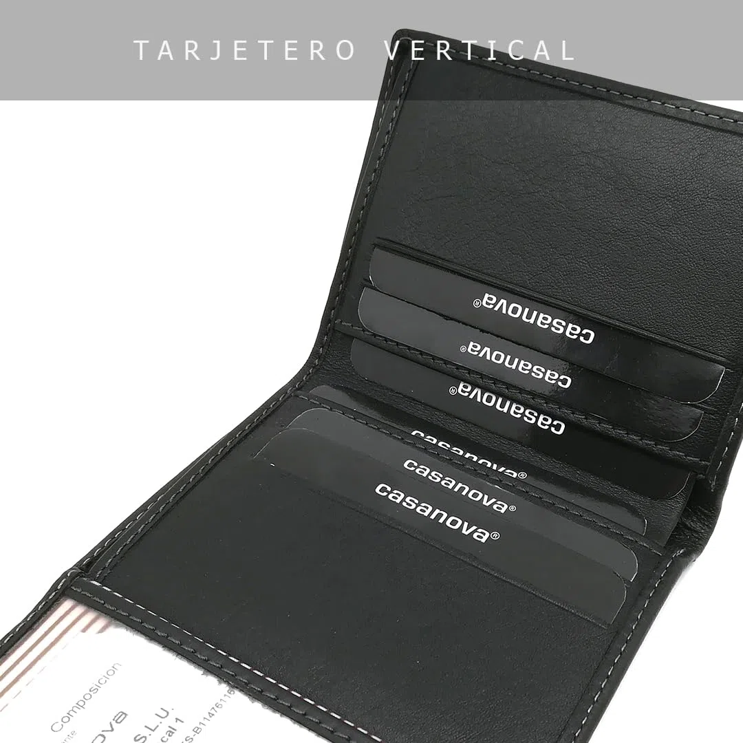 Mini Cartera Tarjetero Hombre Piel - Hecho a Mano - RFID - 10058 Negro