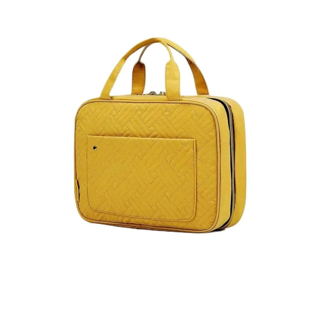 Neceser de Viaje para Mujer Neceser de Maquillaje con Gancho for Colgar, Neceser Resistente al Agua, Organizador Viaje for artículos tocador organizadores tamaño Completo(Yellow,M)