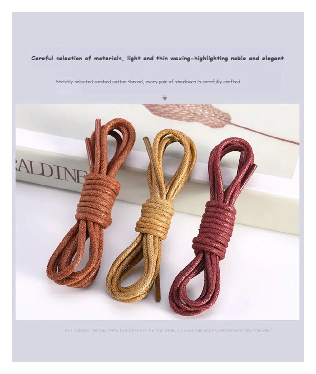 Cordones de zapatos planos, 1 par de cordones encerados de algodón, botas redondas, cordones for hombres, cordones redondos Oxford(Beige,120cm)