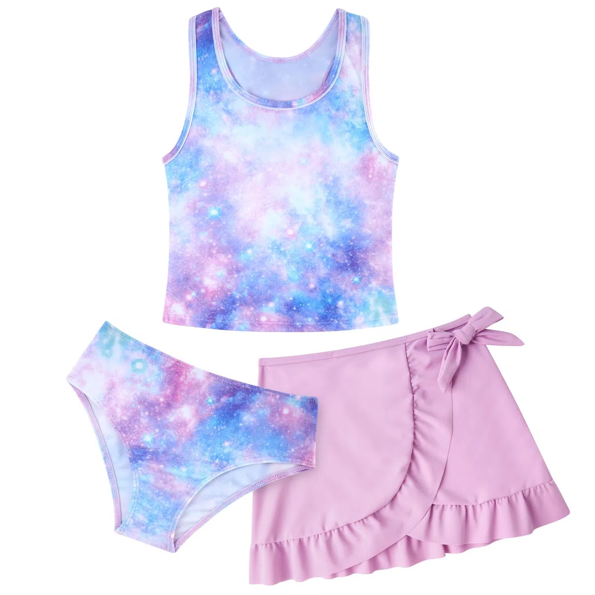 ALISISTER Traje de baño de 3 piezas para niñas, conjunto de tankini de secado rápido con falda de playa, bikini de 6 a 13 años
