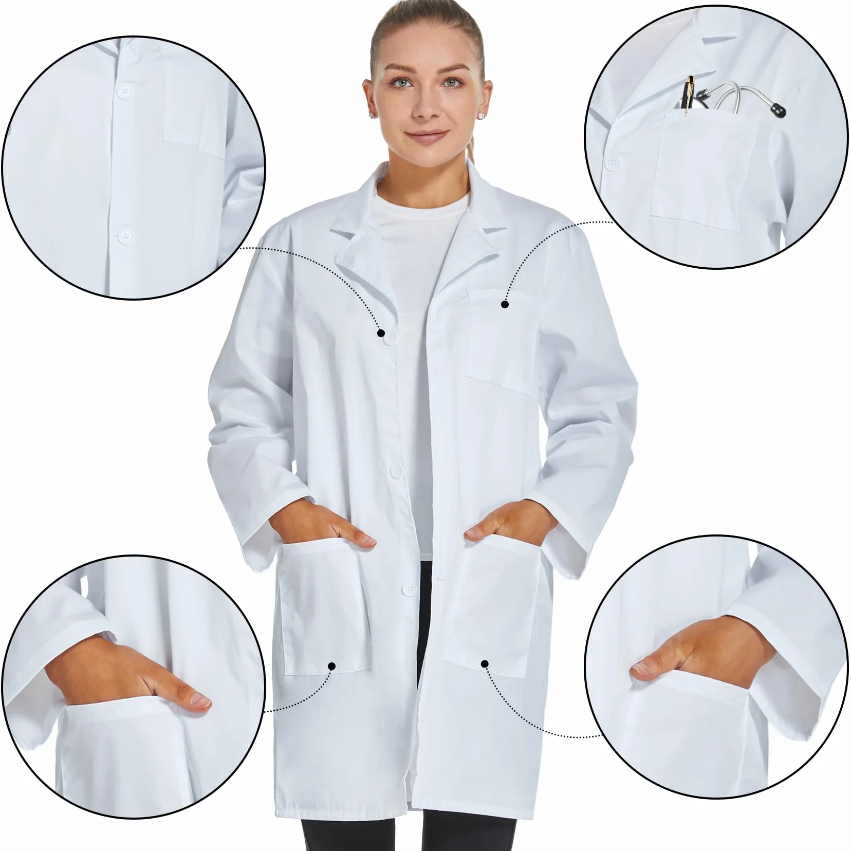 VOGRYE Professional Lab Coat chamarra de laboratorio para hombre Unisex adulto (Pack de 1)