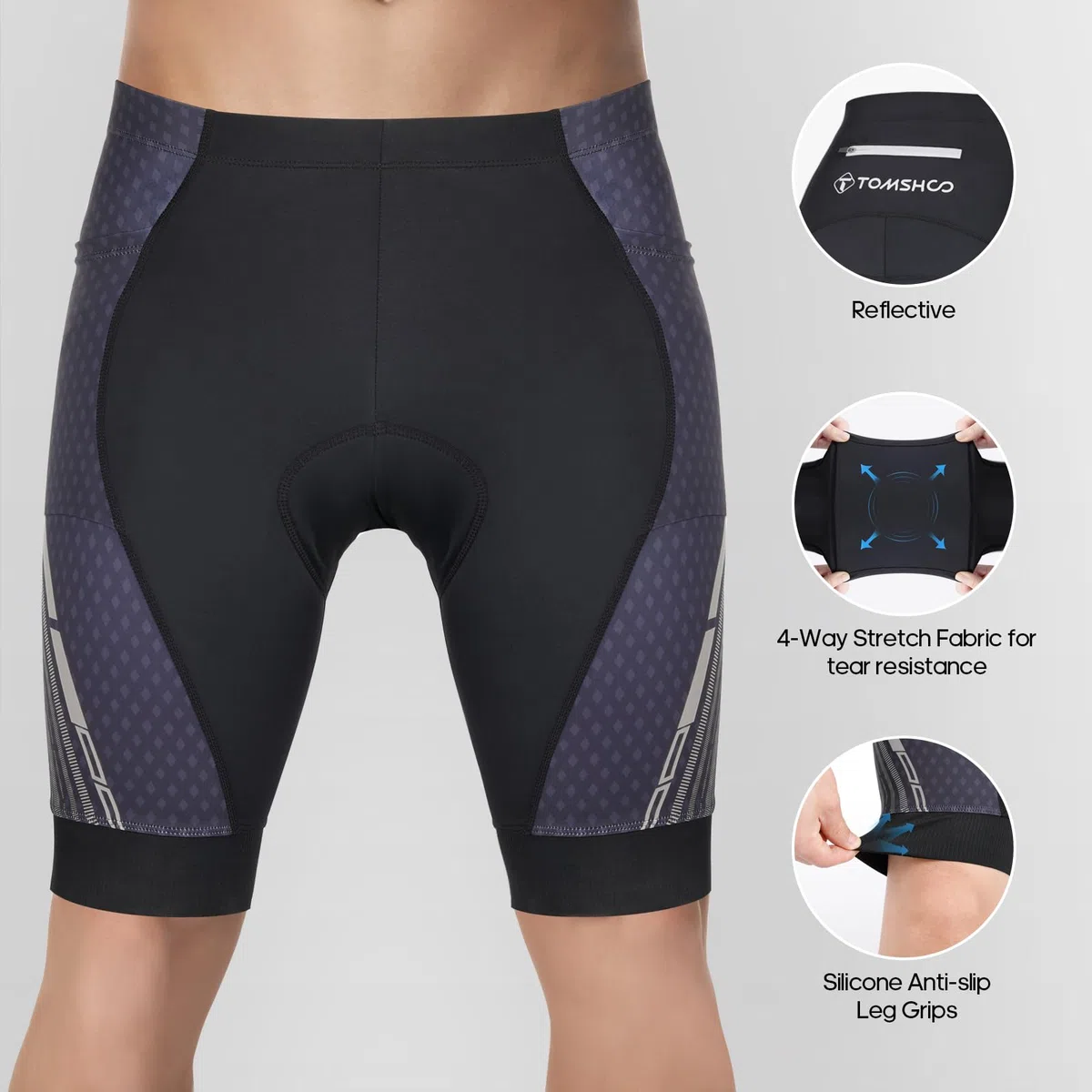 TOMSHOO Pantalones Cortos de Ciclismo para Hombre, Pantalones MTB Hombre 4D Acolchado con Bolsillos Laterales y Traseros, Transpirable Secado Rápido Culotte Ciclismo Bicicleta Corto Hombre