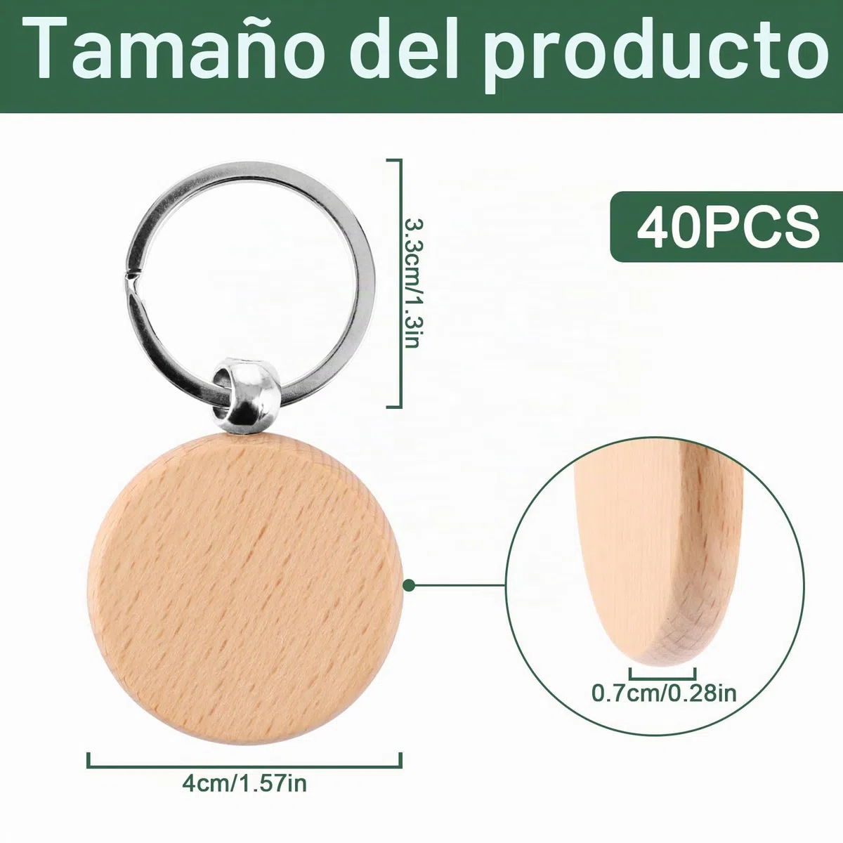 WOPPLXY 40 piezas llaveros madera blanco, Ø 4 cm, Dicke 7mm, con Anillos, für DIY, Basteln Dekoration Geschenke, Malerei