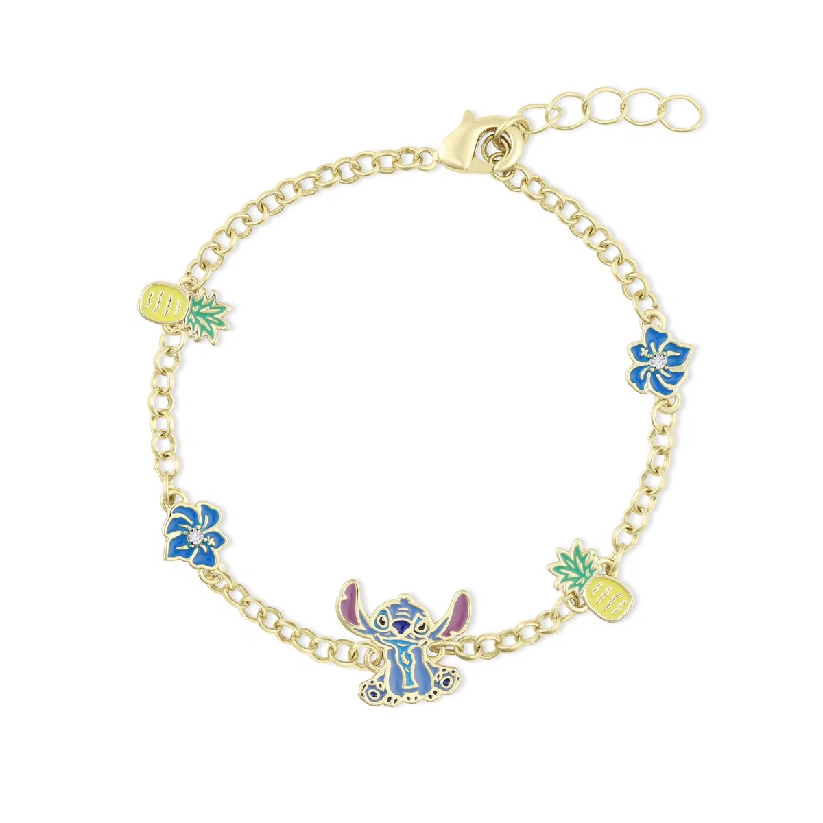Disney Stitch Girls - Pulsera de cadena ajustable chapada en oro con dije de piña y flor