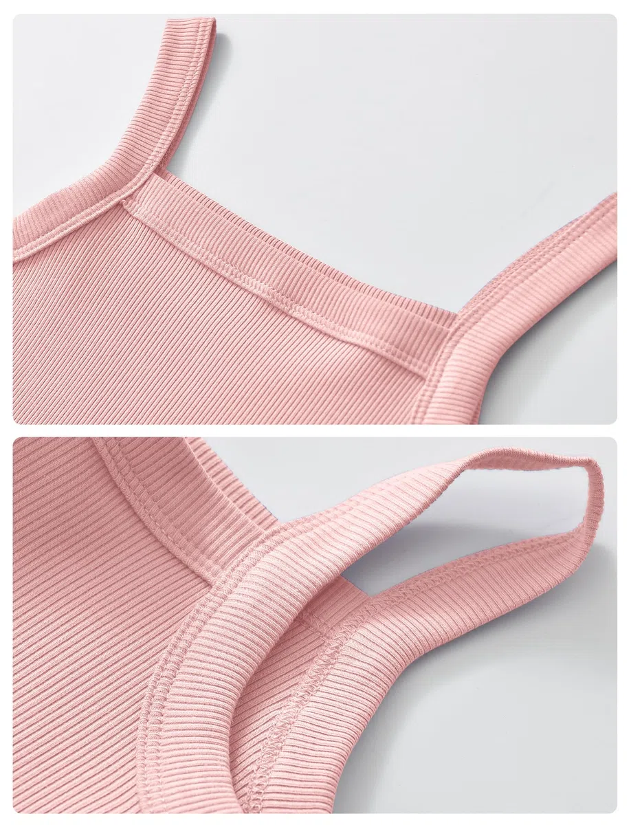 SEAUR Camiseta de tirantes para niña, tirantes delgados, camiseta interior de verano, monocolor, sin mangas, parte superior acanalada, 2 unidades, 3-14 años, 110-160 cm