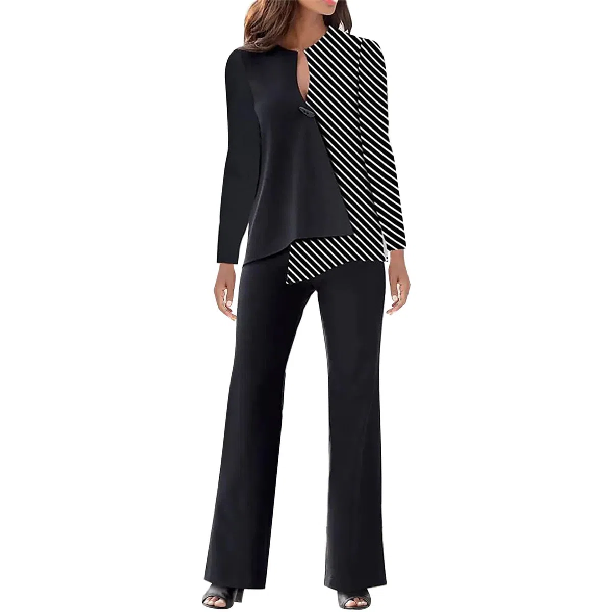 Generico - Traje de mujer para mujer, pantalón y chaqueta, talla grande, elegante, completo para mujer, manga larga, negocios, completo, color liso, con pantalones y blazer de dos piezas, para bodas y