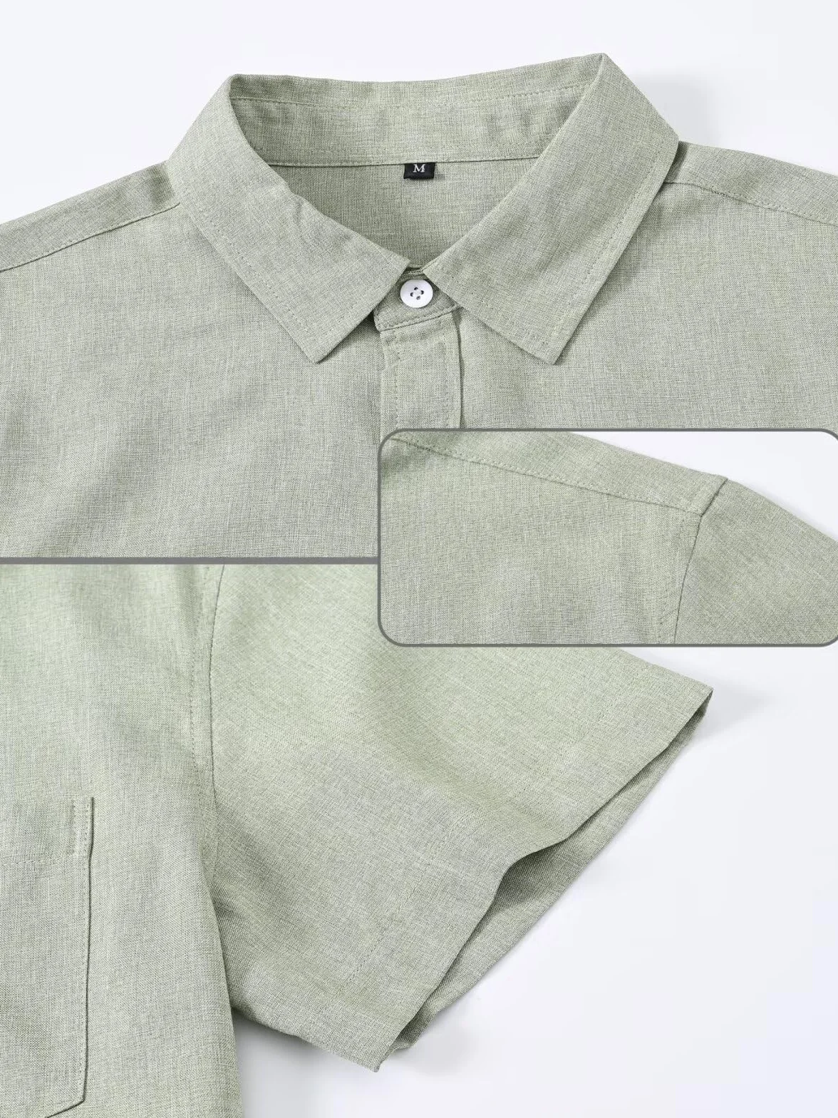 Camisa Lino Hombre Manga Corta Verano Casual con Bolsillo