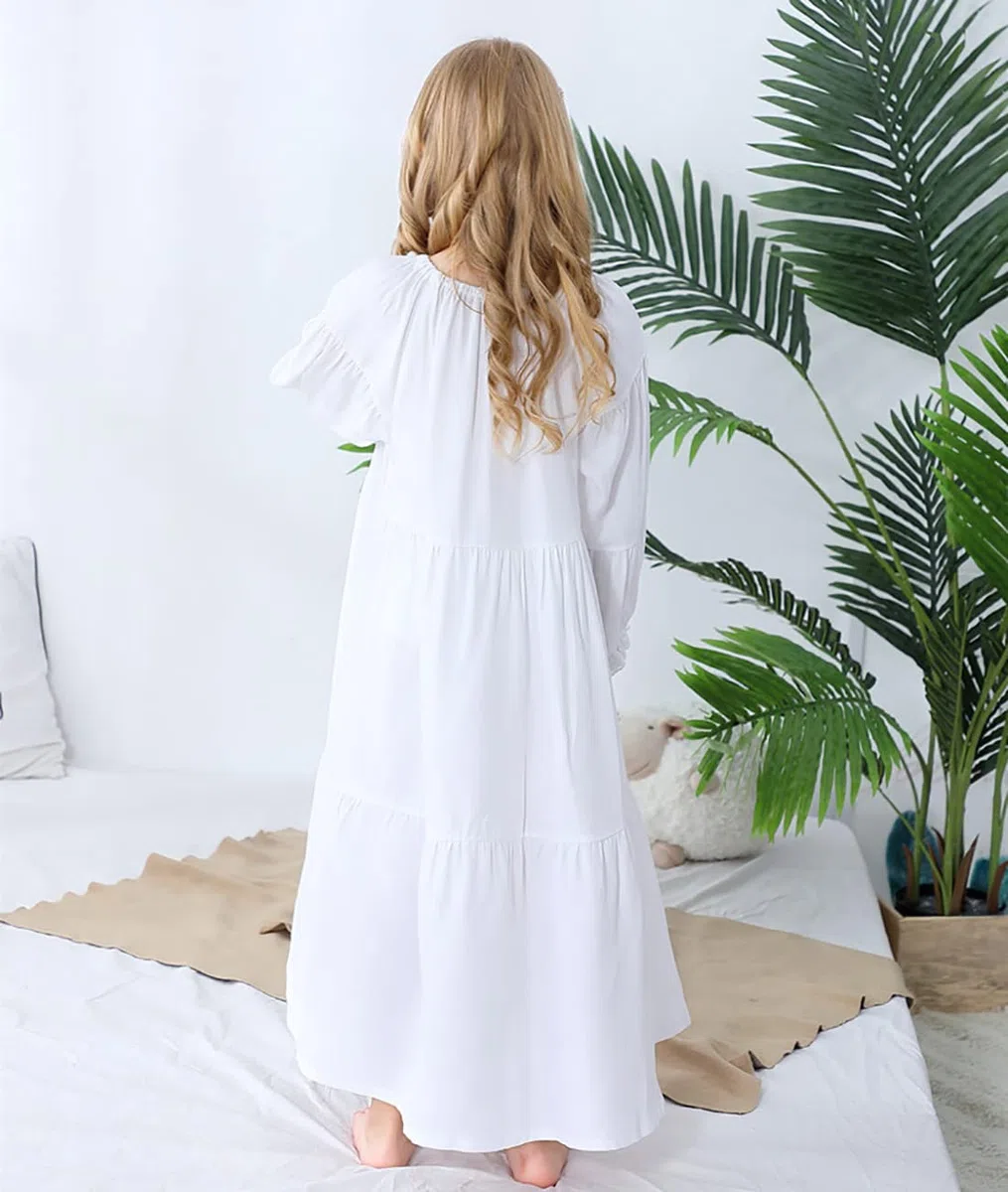 Verve Jelly, camisones de Modal para niñas pequeñas, camisones suaves de princesa de manga larga con cuello redondo, camisón de longitud completa, conjunto de vestido de pastel