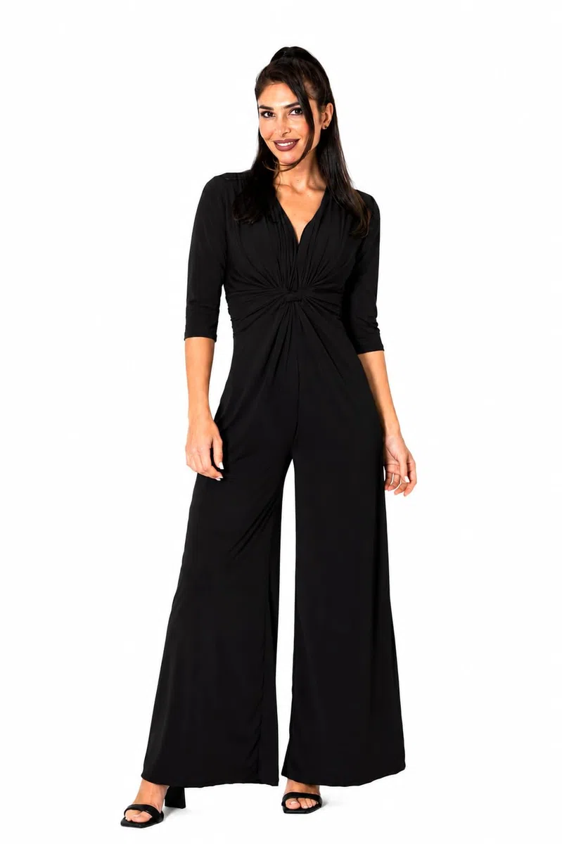 Julie d’Orleac Mono Mujer Elegante Palazzo – Mono Largo Mujer Escote Pico con Nudo Bajo el Pecho