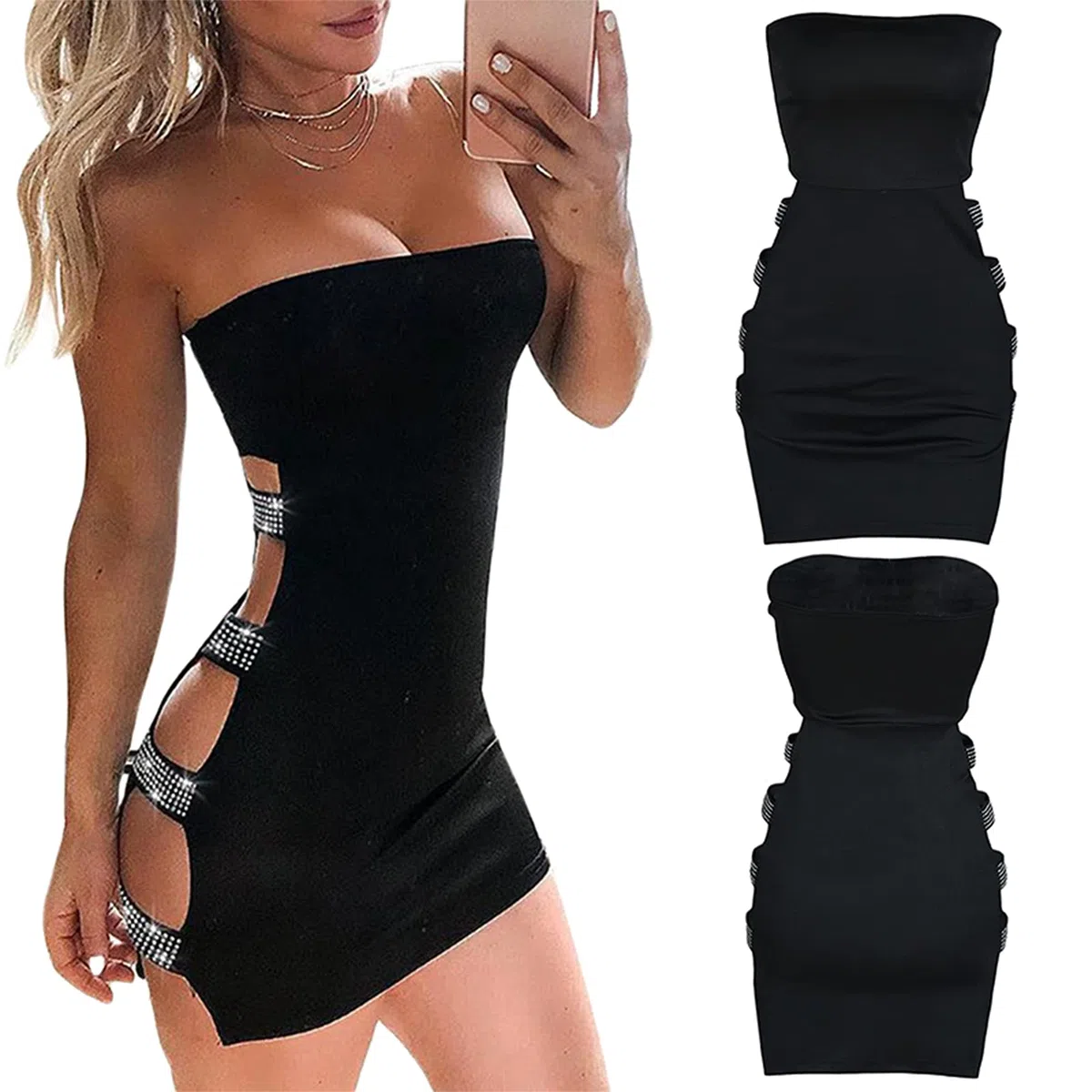 Vestido Corto Sexy sin Manga Mini Vestido Ajustado de Hombro Abierto Vestido Delgado de Verano para Mujer Vestido sin Tirantes para Fiesta Club Noche