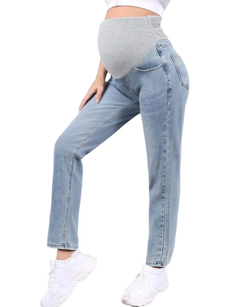 dPois Jeans De Moda para Embarazadas Pantalones De Cintura Ajustables Elásticos Pantalones Vaqueros Elásticos con Bolsillos