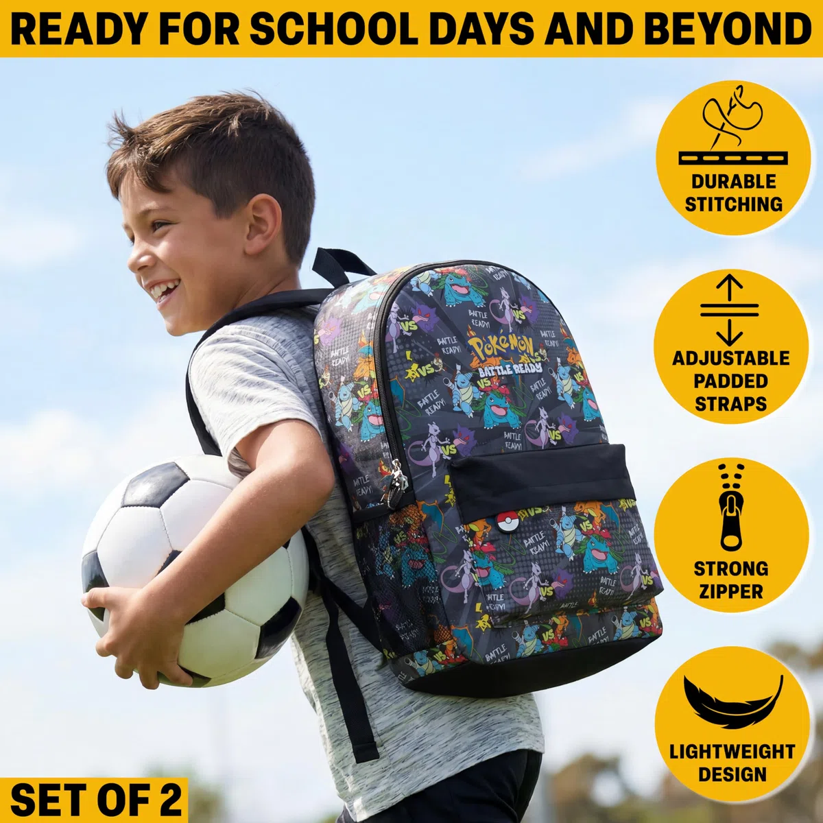 Get Trend Pokemon Mochila Niño y Botella Sin BPA 500 ml, Set Infantil, Mochila Escolar Deporte y Ocio, Idea de Regalo Niño (Multi Battle Pokemon)