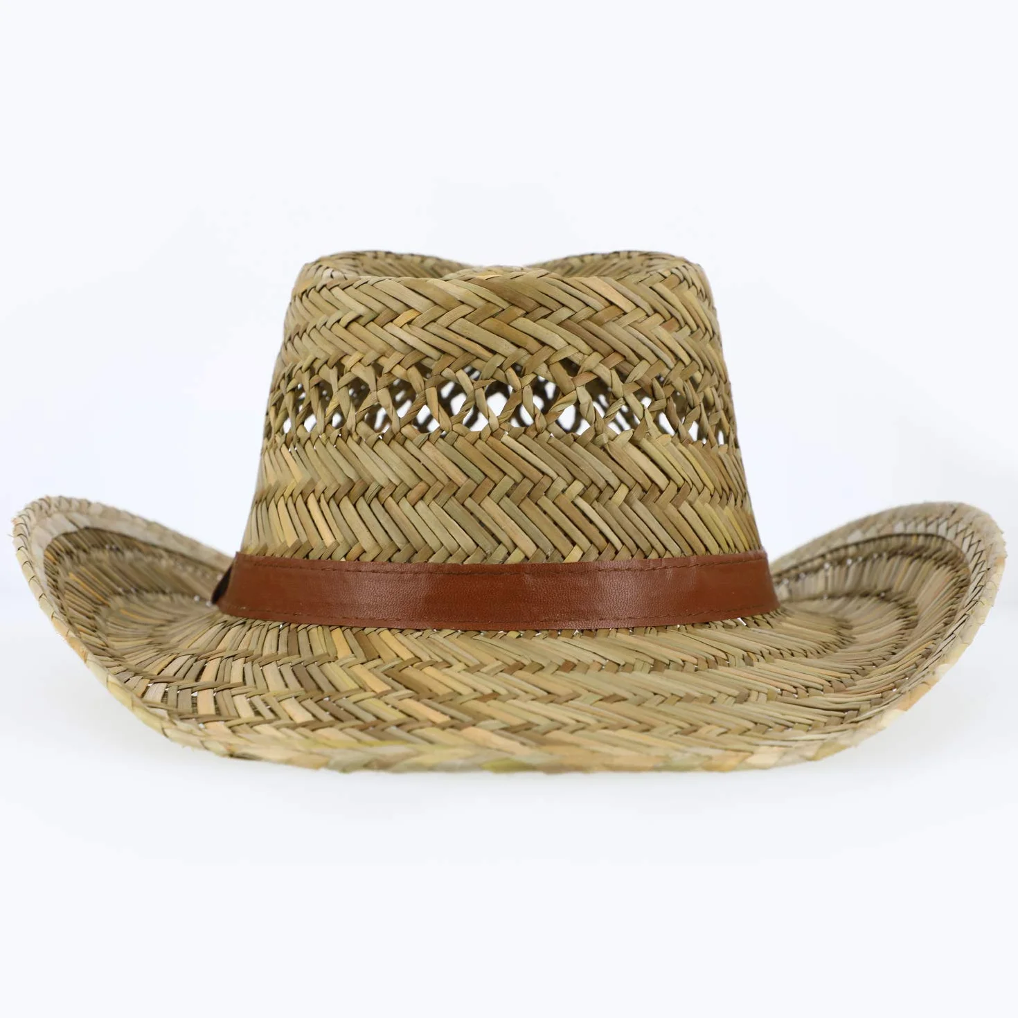 fiebig Sombrero de Paja Australiano para Hombre y Mujer | Sombrero de Vaquero para el Sol | Sombrero Occidental con Cinta de Imitation a Cuero | Sombrero de Cowboy con Borde Cosido