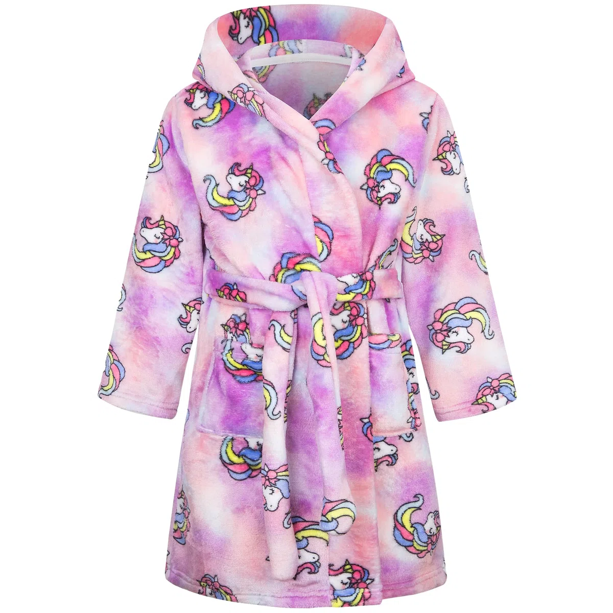 Albornoz Niña Ducha Rizo Bata de Baño con Capucha Casa Polar Suave Pijamas Caliente Franela Ropa de Dormir para Infantil 2-8 Años, Unicornio