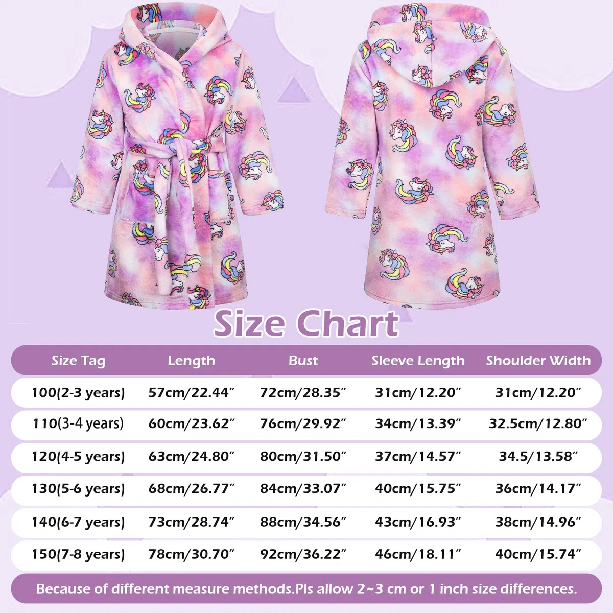 Albornoz Niña Ducha Rizo Bata de Baño con Capucha Casa Polar Suave Pijamas Caliente Franela Ropa de Dormir para Infantil 2-8 Años, Unicornio