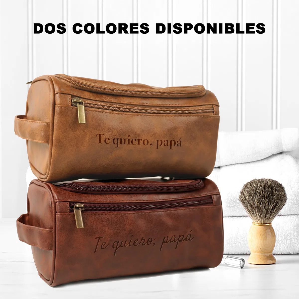 Easycosy Regalos Dia del Padre, Neceser Hombre en Piel Personalizado - Bolsa de Aseo Compacto para Viaje, Regalo para Papá, Amantes y Amigos