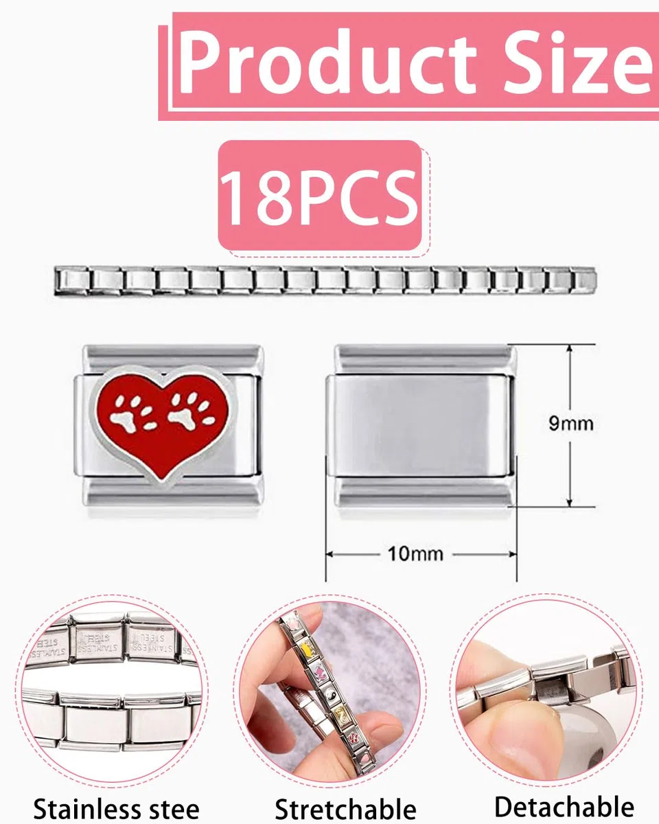 Pulsera italiana con dijes, 18 dijes italianos adicionales con herramienta de apertura, eslabón modular extraíble de 9 mm, dijes de estilo italiano para mujer (estilos aleatorios)