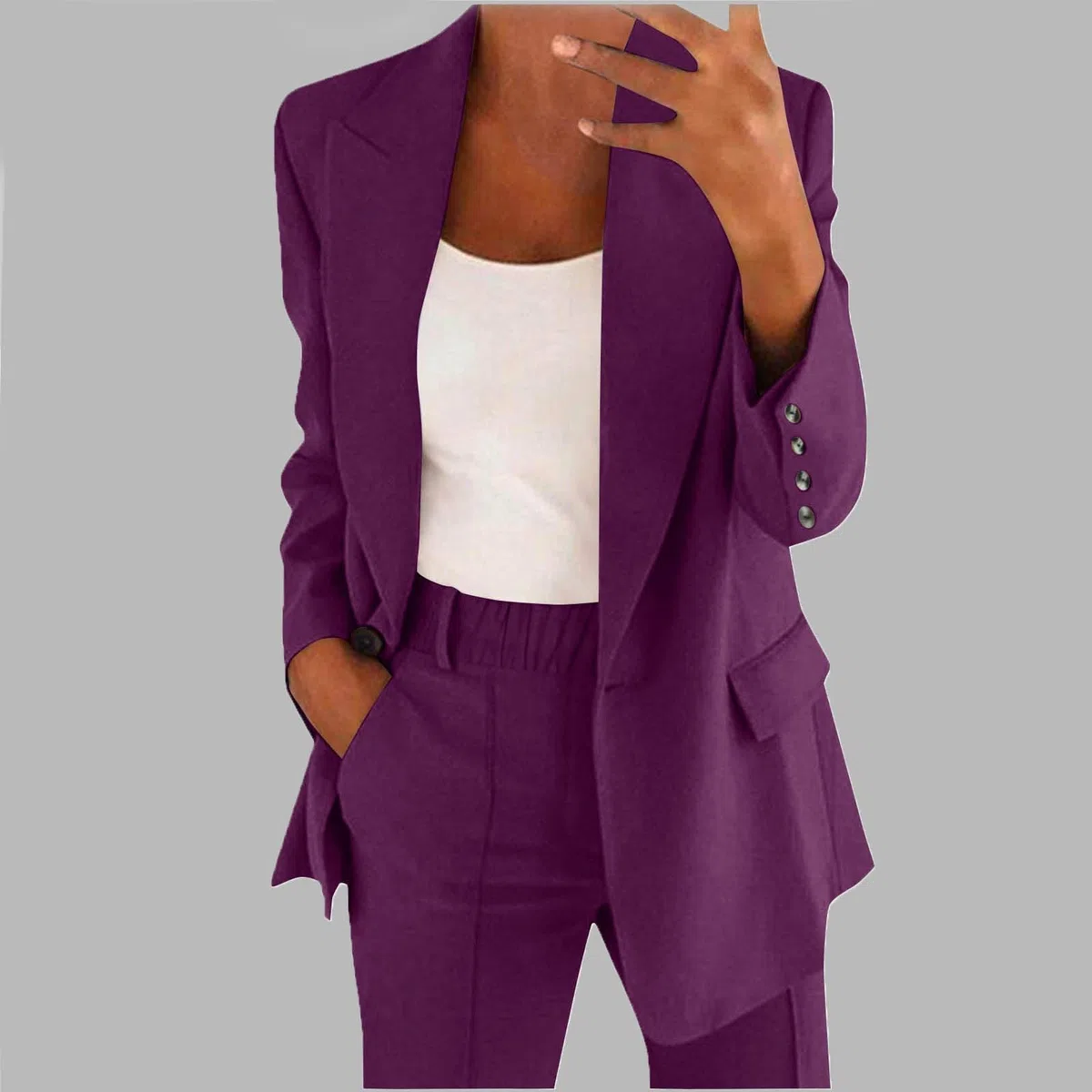 Traje de mujer ligero para negocios, conjunto de blazer, ceremonia formal, color liso, chaquetas y pantalones de oficina, moda con bolsillos, ideal para bodas y fiestas