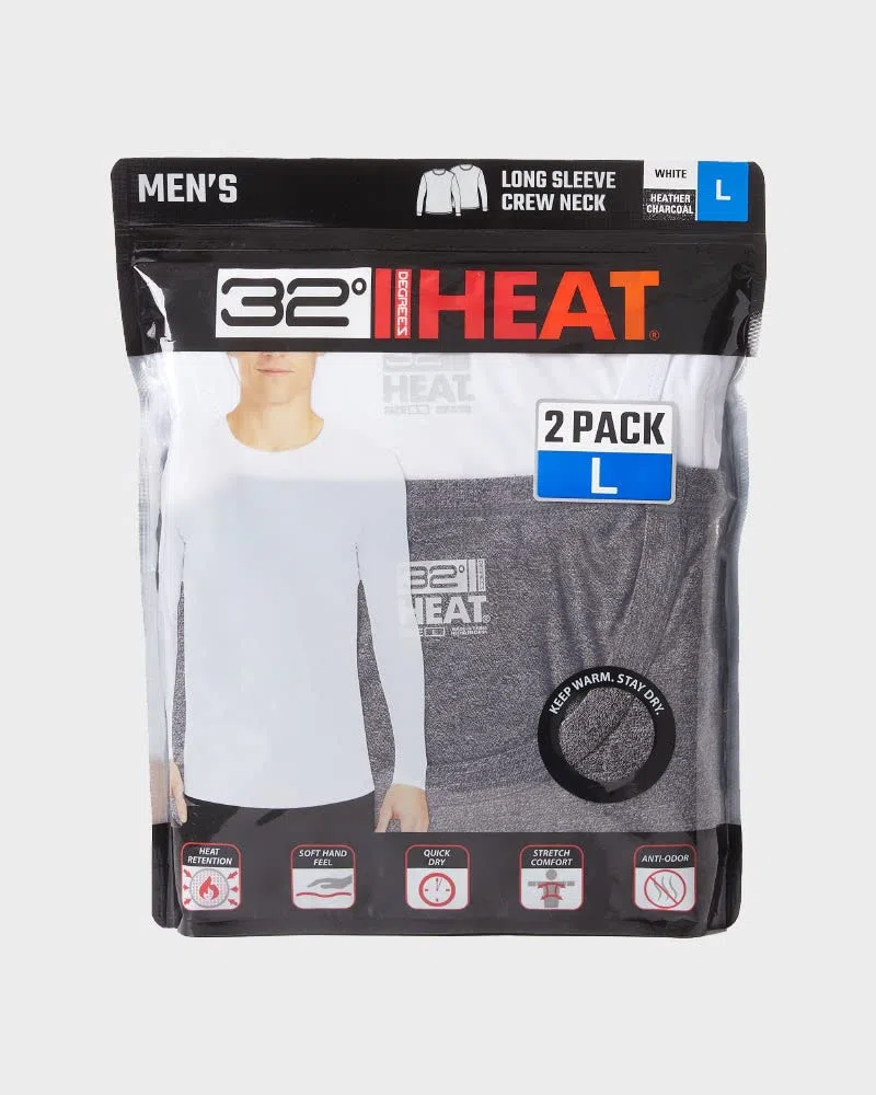 32 DEGREES Paquete de 2 camisetas térmicas ligeras con cuello redondo para hombre