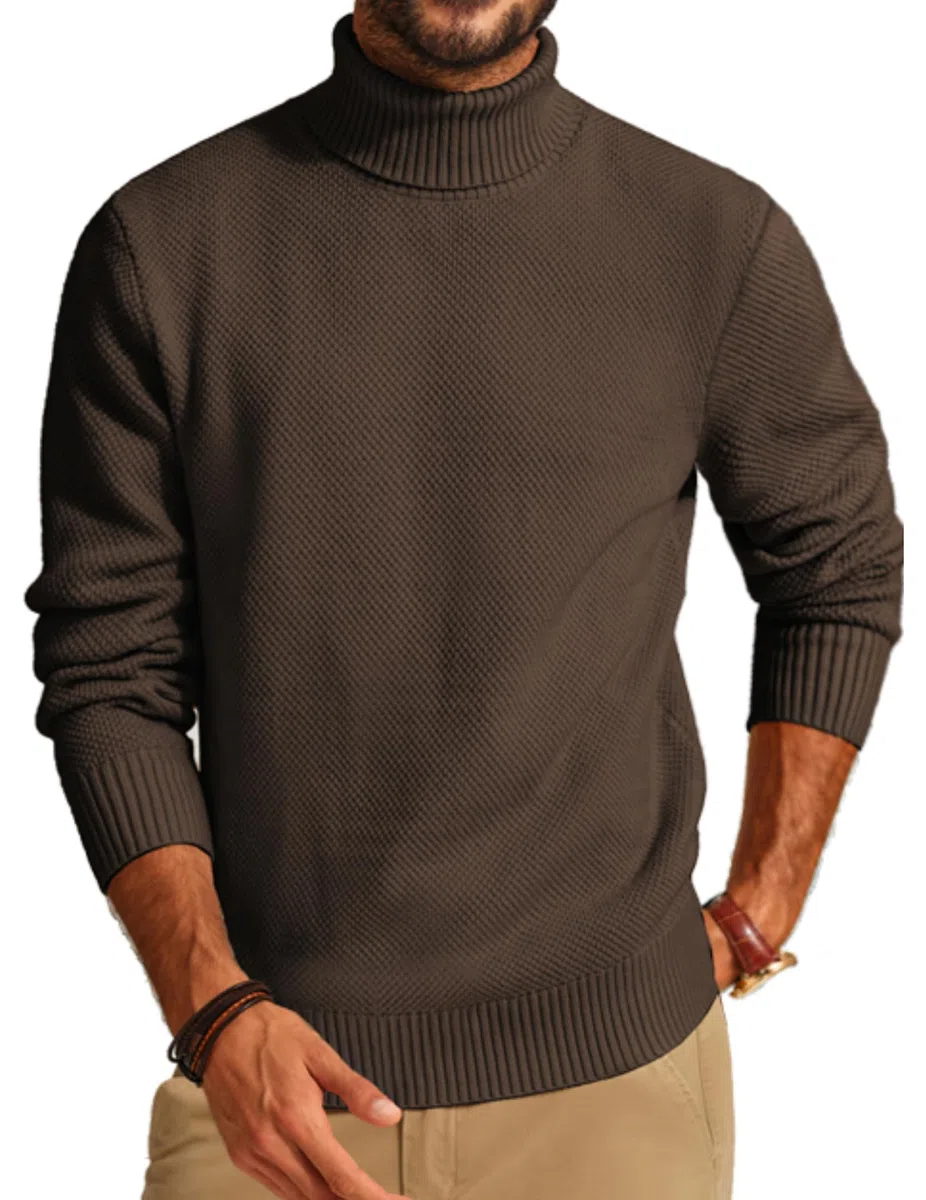 PJ PAUL JONES Suéteres de cuello alto para hombre, de manga larga, cuello alto falso, suéter de punto acanalado